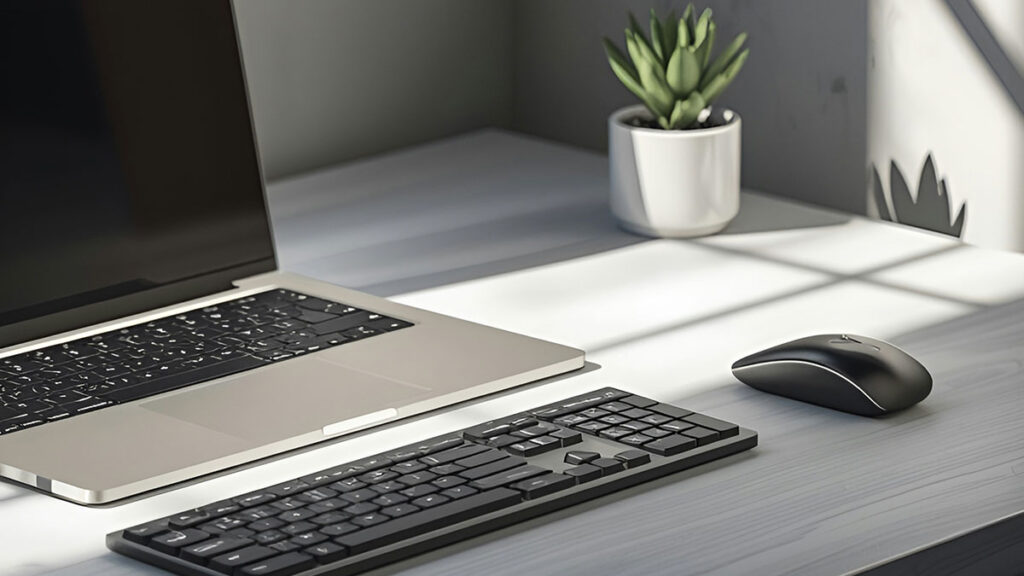 책상 풍수 인테리어 – 깔끔하게 정돈된 미니멀 책상 공간 이미지