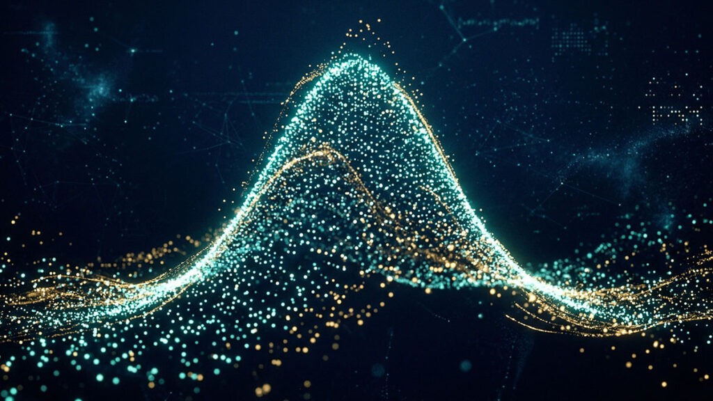 AI 로또 시뮬레이션 확률 밀도 – 당첨 가능 구간을 표시한 정규분포 곡선 이미지