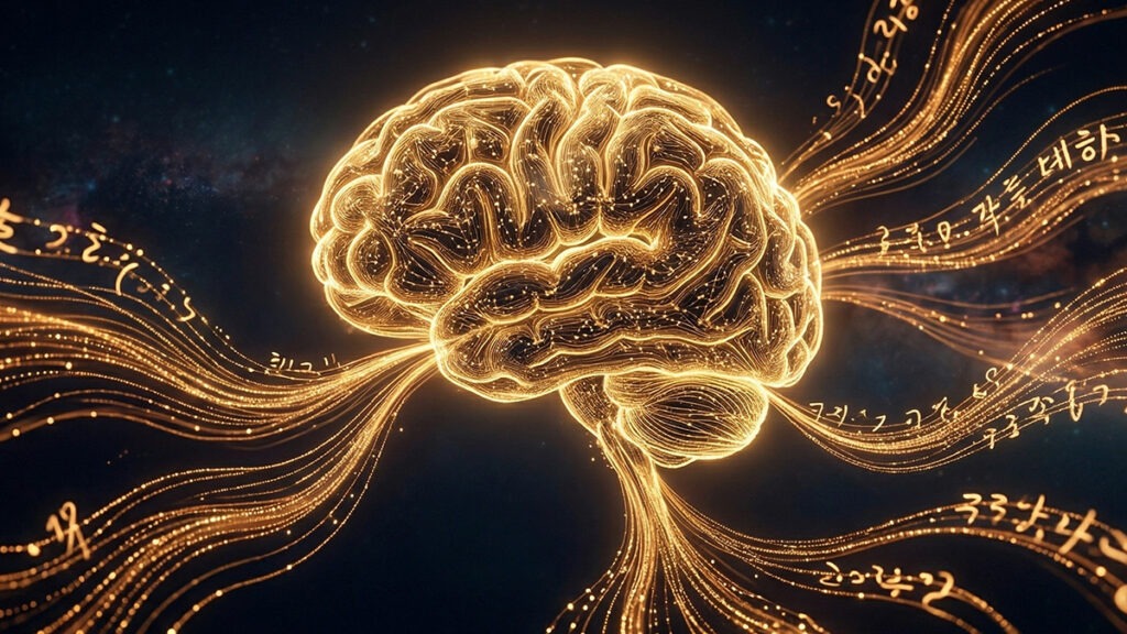 행운을 부르는 말버릇 뇌과학 – 긍정적인 언어가 뇌의 신경 회로에 미치는 영향을 표현한 이미지