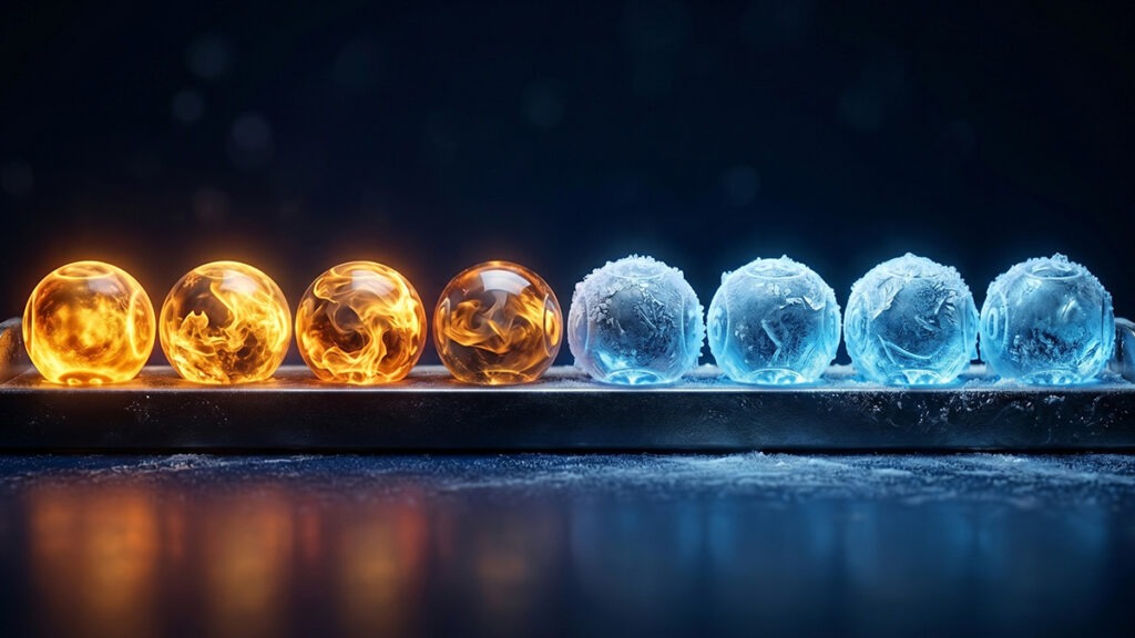 로또 미출현 번호 – 최근 출현한 핫 넘버와 장기 미출현 콜드 넘버를 온도감으로 대비한 이미지