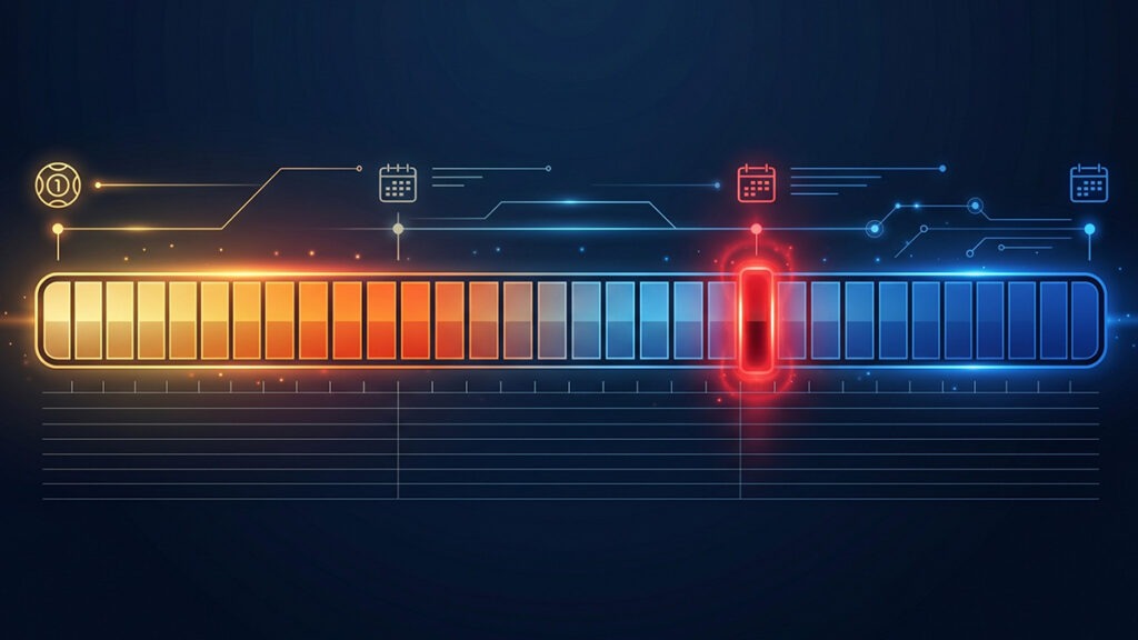 로또 미출현 번호 장기화 – 미출현 기간이 길어질수록 위험 구간으로 변화하는 타임라인 이미지