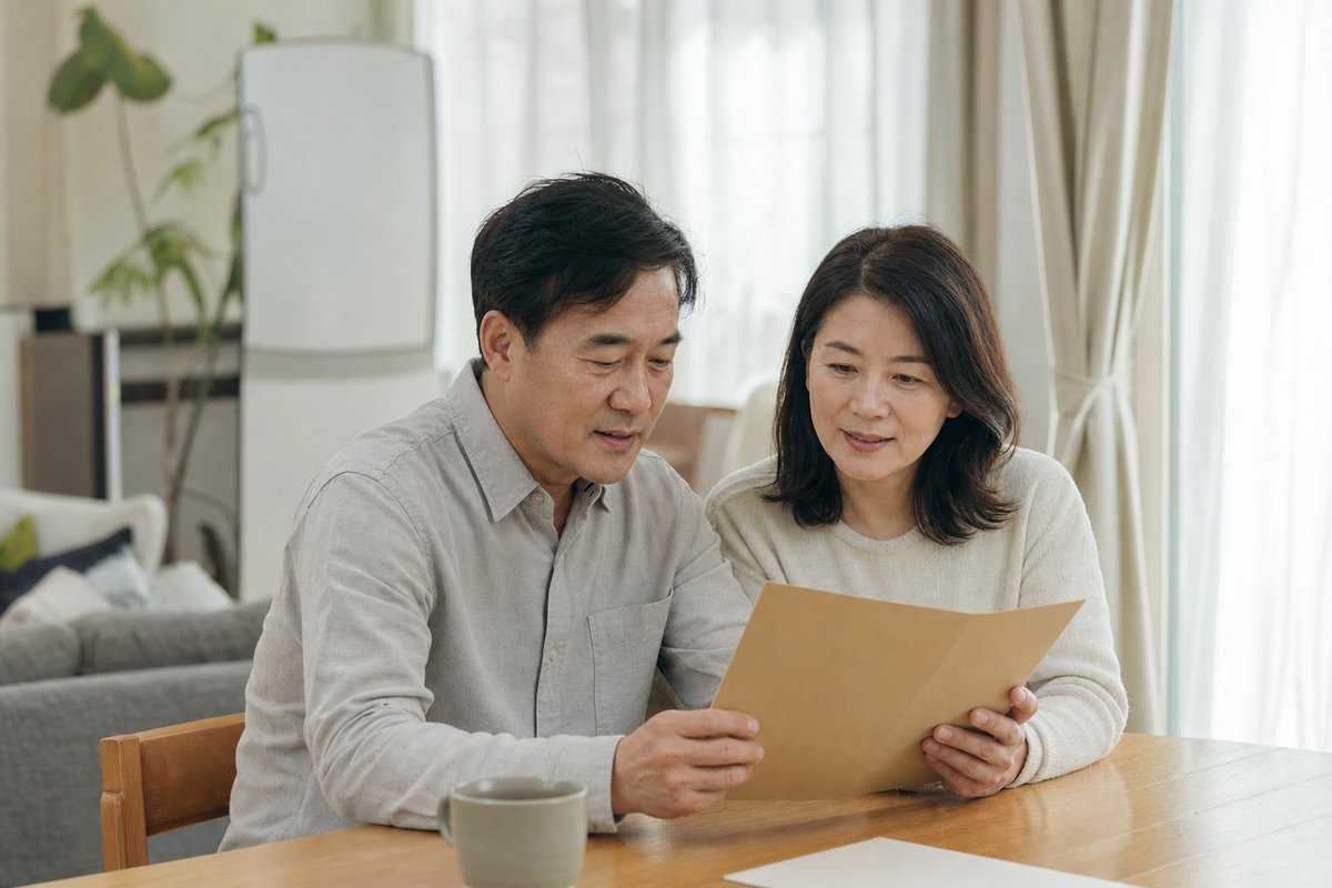 로또 당첨금 세금 – 부부가 식탁에서 자산 계획을 함께 검토하는 모습