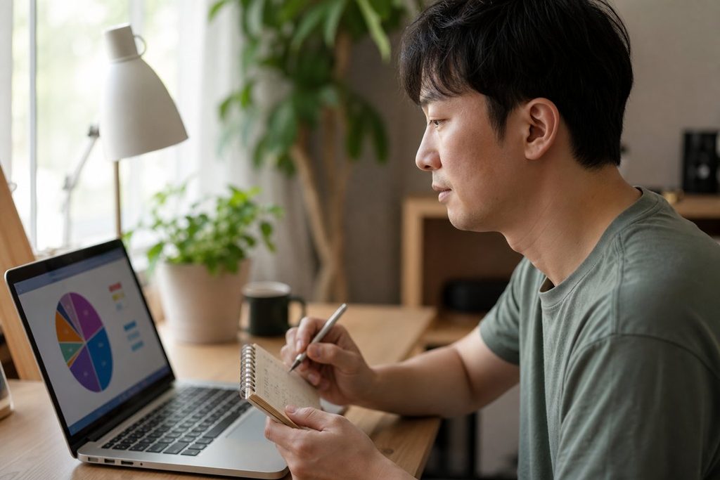 로또 미출현 번호 – 노트에 직접 번호를 옮겨 적으며 점검하는 모습