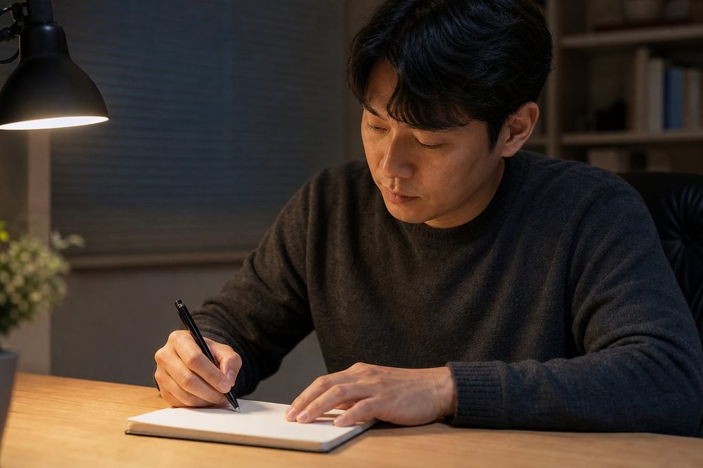 로또 보너스 번호 패턴 – 지난 회차 기록을 노트에 정리하는 모습