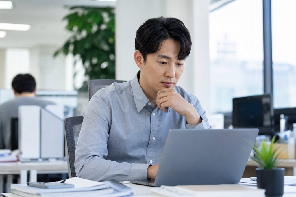 사주 직업운 – 자신의 일 방향을 고민하는 직장인의 모습