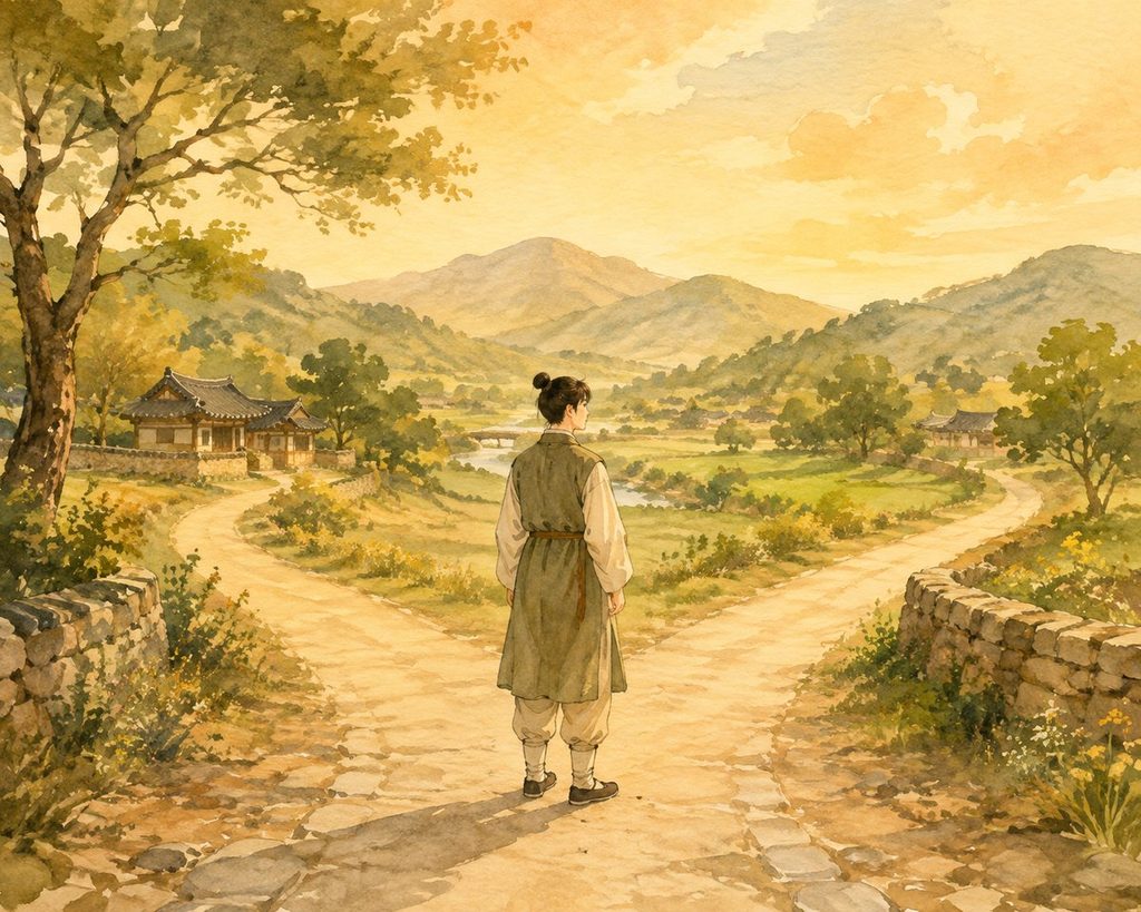 십이운성 목욕 단계를 상징하는 자기 발견의 갈림길 수채화 이미지